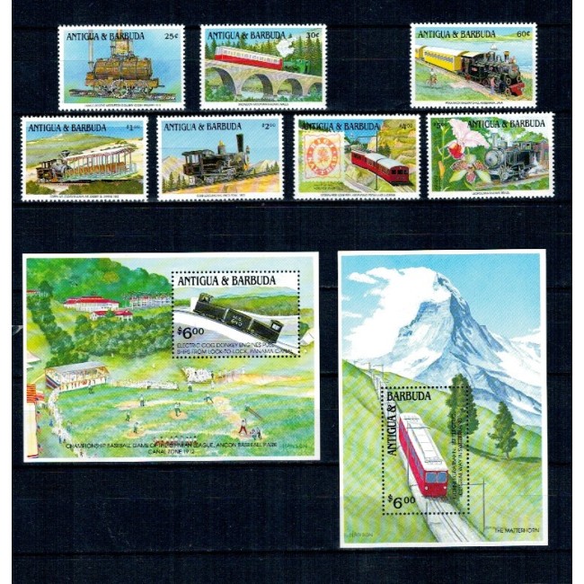 Antigua Barbuda 1991 - Cai ferate, trenuri, serie incompleta si colita neuzata Antigua Barbuda 1991 - Cai ferate, trenuri, serie incompleta si colita neuzata