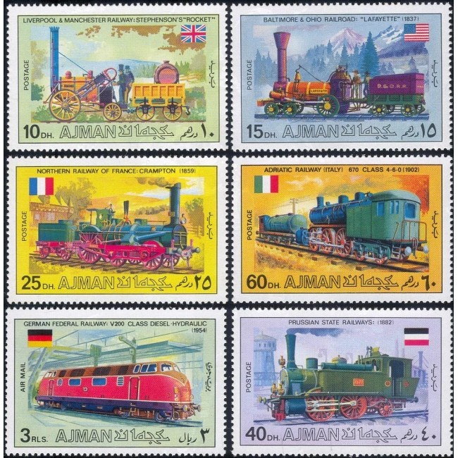 Ajman 1971 - Locomotive, trenuri, serie neuzata Ajman 1971 - Locomotive, trenuri, serie neuzata