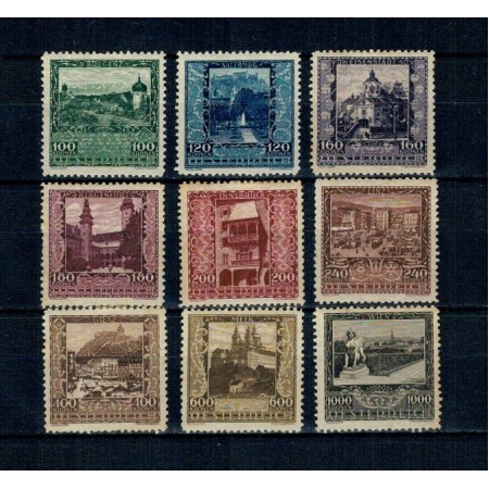 Austria 1923 - Capitale regionale, clădiri, arhitectura, serie neștampilata cu șarniere Austria 1923 - Capitale regionale, clădiri, arhitectura, serie neștampilata cu șarniere