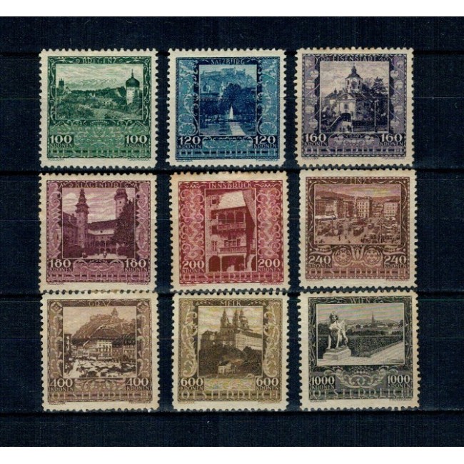 Austria 1923 - Capitale regionale, clădiri, arhitectura, serie neștampilata cu șarniere Austria 1923 - Capitale regionale, clădiri, arhitectura, serie neștampilata cu șarniere