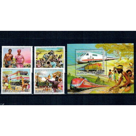 Burkina Faso 1986 - Trenuri, cai ferate, serie si colita neuzata Burkina Faso 1986 - Trenuri, cai ferate, serie si colita neuzata
