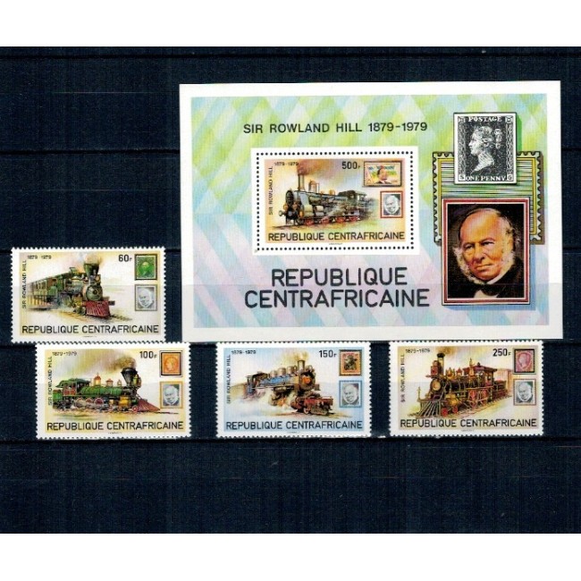 Centrafricaine Republic 1979 - Locomotive, Rowland Hill, serie si colita neuzata Centrafricaine Republic 1979 - Locomotive, Rowland Hill, serie si colita neuzata