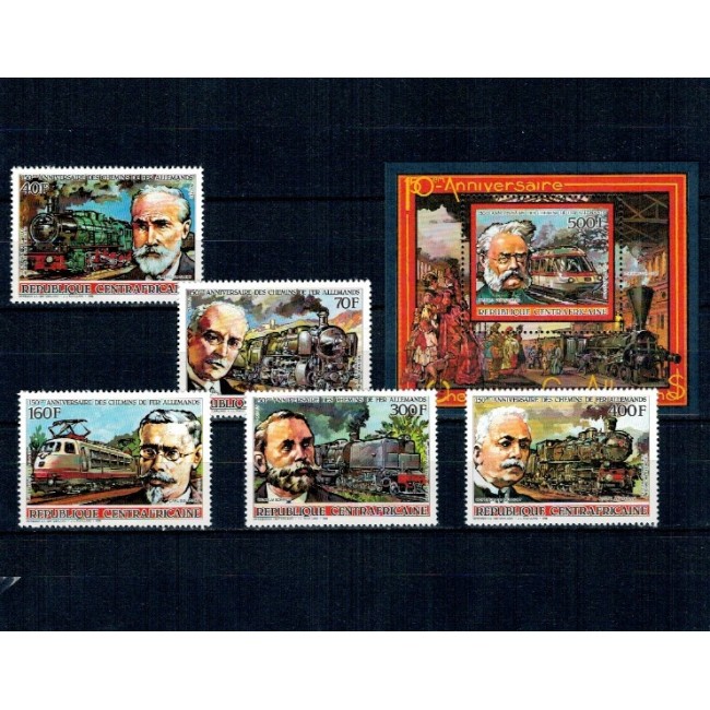 Centrafricaine Republic 1986 - Locomotive, cai ferate, trenuri, serie si colita neuzata Centrafricaine Republic 1986 - Locomotive, cai ferate, trenuri, serie si colita neuzata