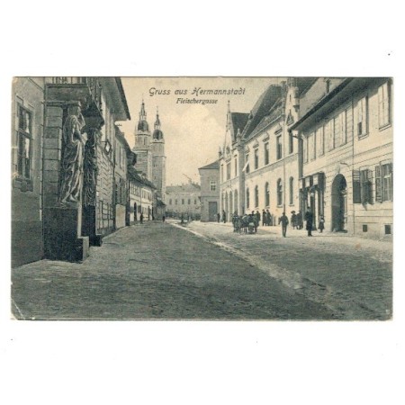 Sibiu 1906 - Fleischergasse, strada măcelarilor, ilustrata circulata Sibiu 1906 - Fleischergasse, strada măcelarilor, ilustrata circulata