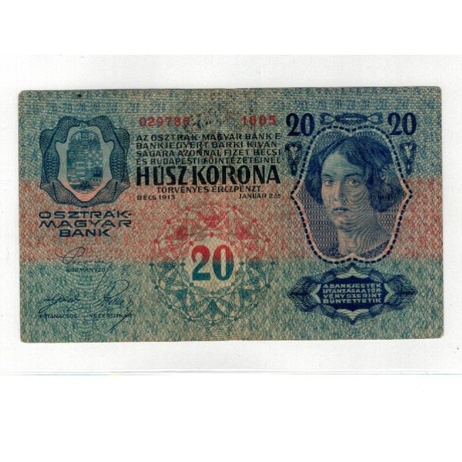 Austro-Ungaria 1913(1919) - 20 korona, cu stampila locala Bucovina, circulat