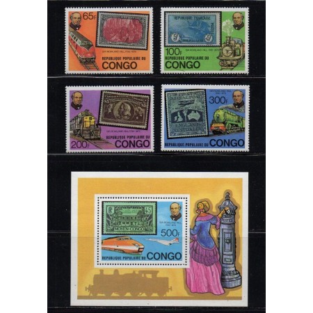 Congo 1979 - Rowland Hill, timbru pe timbru, serie si colita neuzata Congo 1979 - Rowland Hill, timbru pe timbru, serie si colita neuzata