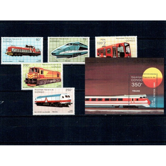 Congo 1991 - Trenuri, cai ferate, serie si colita neuzata Congo 1991 - Trenuri, cai ferate, serie si colita neuzata