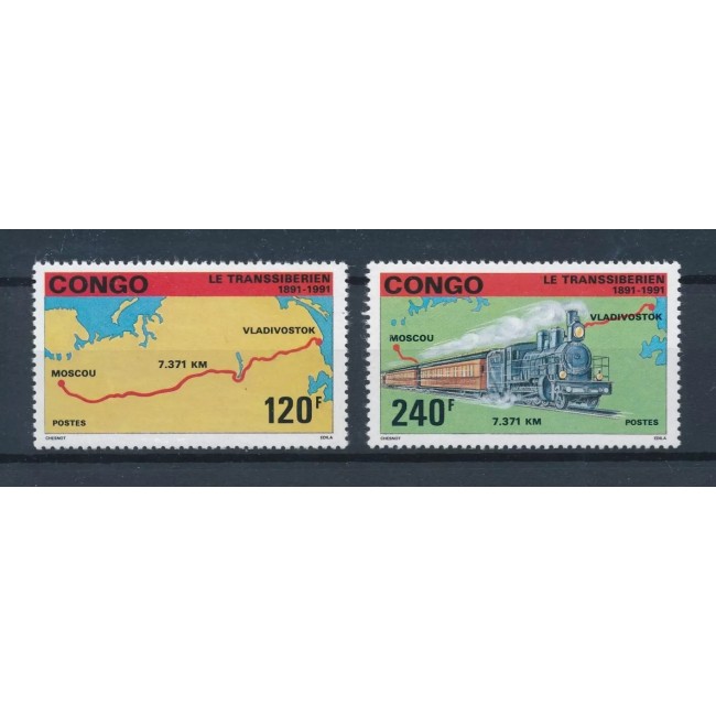 Congo 1991 - Calea ferata Trans-Siberiana, serie neuzata Congo 1991 - Calea ferata Trans-Siberiana, serie neuzata