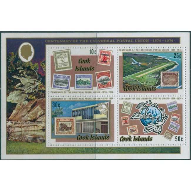 Insulele Cook 1974 - Aniversare UPU, timbru pe timbru, bloc neuzat Insulele Cook 1974 - Aniversare UPU, timbru pe timbru, bloc neuzat