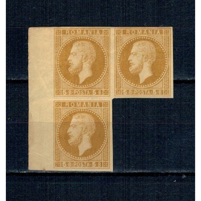 1872 - Carol I, emisiunea Paris, 5 bani, bloc de 4 nedantelat, nestampilat 1872 - Carol I, emisiunea Paris, 5 bani, bloc de 4 nedantelat, nestampilat