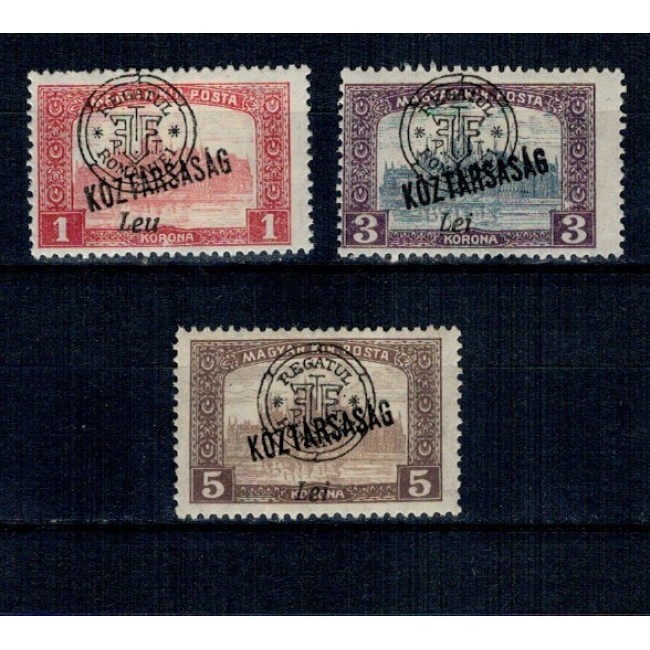 1919 - Emisiunea Oradea, Parlament, supratipar Koztarsasag, serie neștampilata cu șarniere 1919 - Emisiunea Oradea, Parlament, supratipar Koztarsasag, serie neștampilata cu șarniere