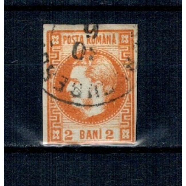 1868 - Carol I cu favoriti, 2 bani portocaliu, stampilat 1868 - Carol I cu favoriti, 2 bani portocaliu, stampilat