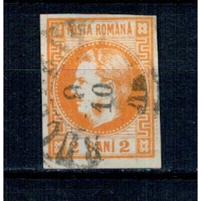 1868 - Carol I cu favoriti, 2 bani portocaliu, stampilat 1868 - Carol I cu favoriti, 2 bani portocaliu, stampilat