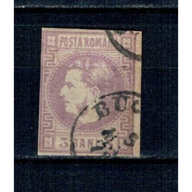 1868 - Carol I cu favoriți, 3 bani stampilat