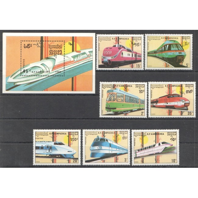 Cambodge 1989 - Trenuri, serie si colita neuzata Cambodge 1989 - Trenuri, serie si colita neuzata
