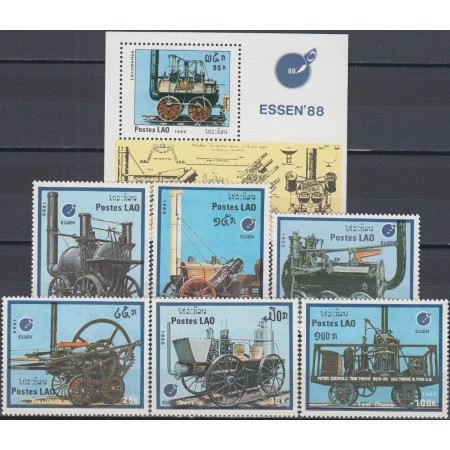 Laos 1988 - Locomotive, serie si colita neuzata