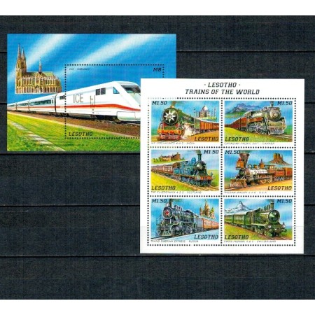 Lesotho 1996 - Locomotive, trenuri, cai ferate, colita si bloc neuzat