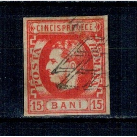 1869 - Carol I cu favoriti, 15 bani, stampilat