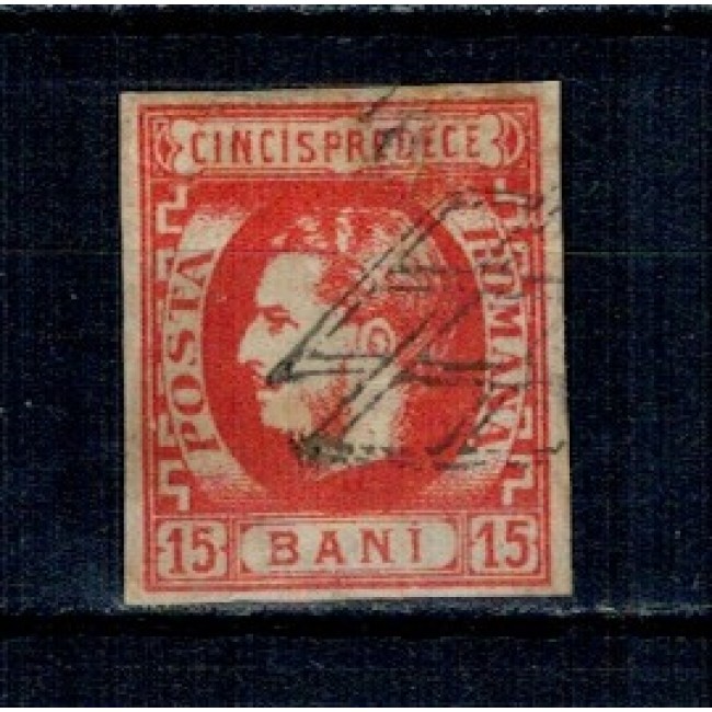 1869 - Carol I cu favoriti, 15 bani, stampilat 1869 - Carol I cu favoriti, 15 bani, stampilat