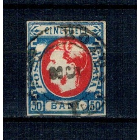 1869 - Carol I cu favoriți, 50 bani cu stampilat