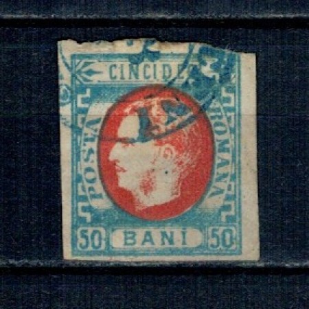 1869 - Carol I cu favoriți, 50 bani cu stampilat