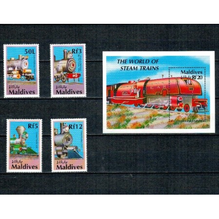 Maldives 1990 - Locomotive, serie incompleta si colita neuzata