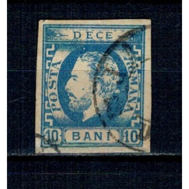 1871 - Carol I cu barba, 10bani albastru, stampilat 1871 - Carol I cu barba, 10bani albastru, stampilat