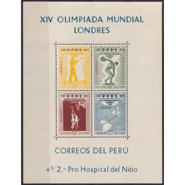 Peru 1957 - Jocurile Olimpice, sport, supratipar, bloc neuzat