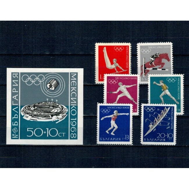 Bulgaria 1968 - Jocurile Olimpice, sport, serie si colita neuzata