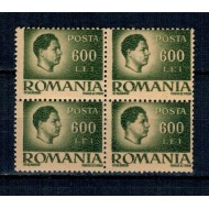 1945 - Uzual Mihai, 600L eroare, tipar ancrasat, bloc de 4 neuzat