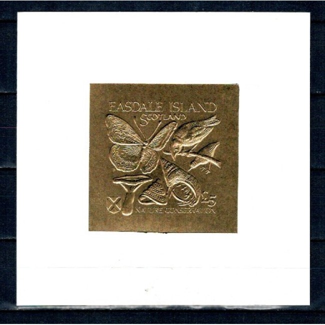 Easdale Island (Scotia) 1991 - Fluturi, fauna, ciuperci, £5 gold foil pe hartie cartonata, emisiune privata
