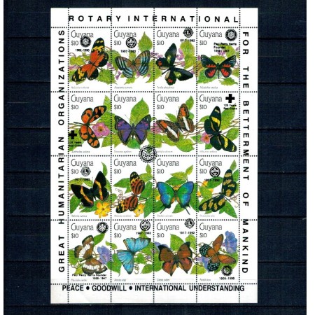 Guyana 1991 - Fluturi, supratipar organizații de binefacere, minicoala cu supratipar, neuzata