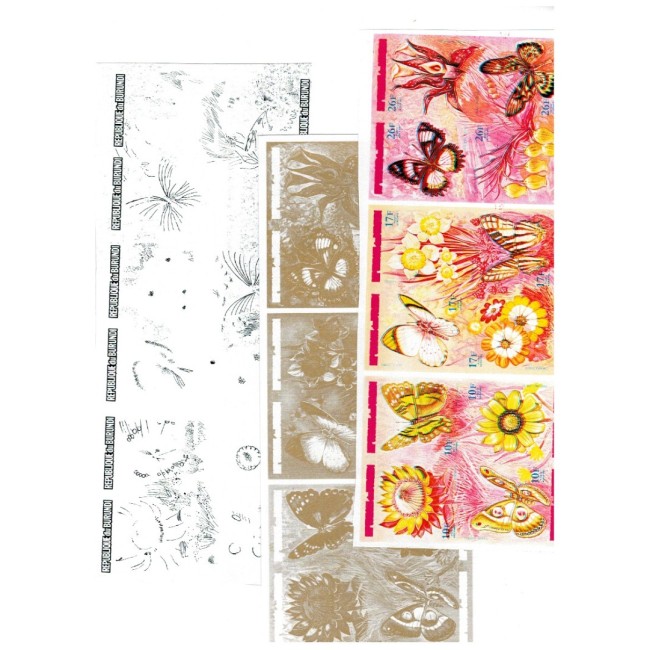 Burundi 1973 - Fluturi si flori, probe progresive de culoare, nedantelate, gumate