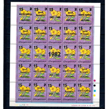 Guyana 1982 - Flori, supratipar cercetași, Baden Powell, coala neuzata