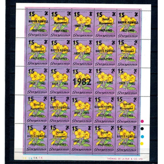 Guyana 1982 - Flori, supratipar cercetași, coala neuzata