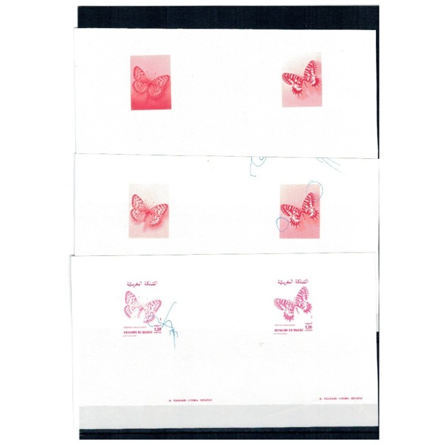 Maroc 1981/1982 - Fluturi, probe de culoare rosie