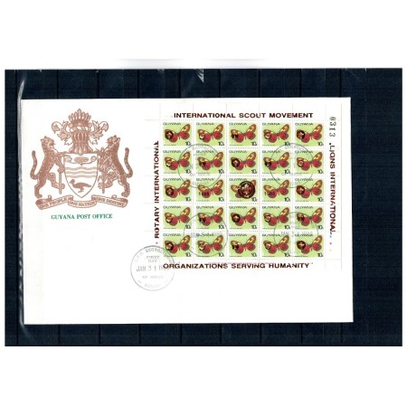 Guyana 1989 - Fluturi, minicoli cu supratipar, set 6 plicuri prima zi