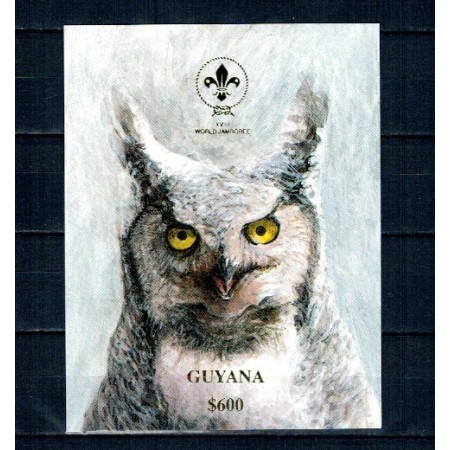 Guyana 1993 - Păsări, bufnita, cercetași, folio gold, colita neuzata pe hârtie groasa