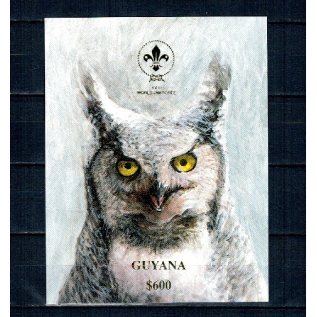 Guyana 1993 - Păsări, bufnita, cercetași, folio gold, colita neuzata pe hârtie groasa