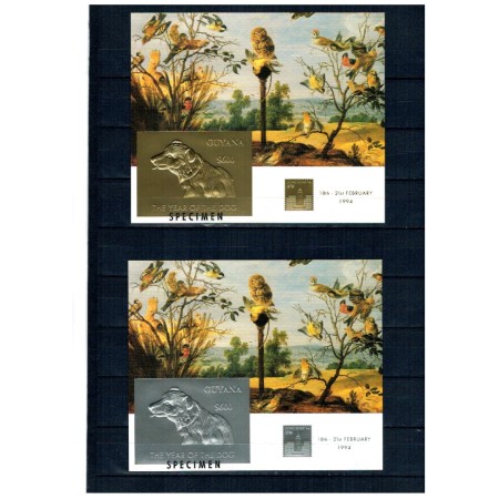 Guyana 1994 - Anul Câinelui, expo Hong Kong, folio silver, folio gold, colite neuzate SPECIMEN