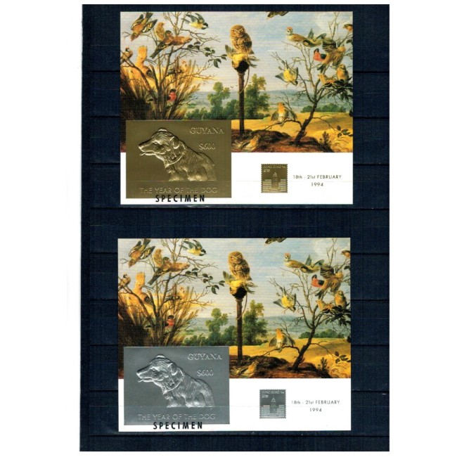Guyana 1994 - Anul Câinelui, expo Hong Kong, folio silver, folio gold, colite neuzate SPECIMEN