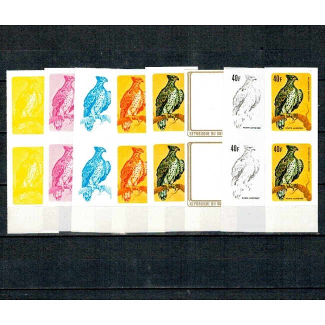 Burundi 1979 - Pasari, val.40F Posta Aeriana, perechi probe progresive de culoare, nedantelate