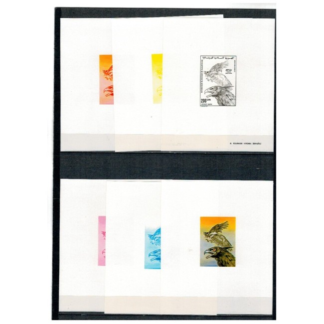 Mauritania 1976 - Vulturi, probe progresive de culoare, colite cu inscripție marginala
