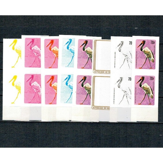 Burundi 1979 - Pasari, val.70F Posta Aeriana, perechi probe progresive de culoare, nedantelate