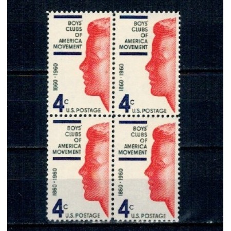 SUA 1960 - Boys clubs, bloc de 4 neuzat