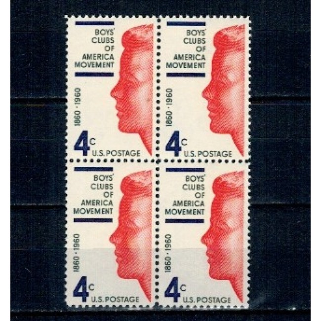 SUA 1960 - Boys clubs, bloc de 4 neuzat