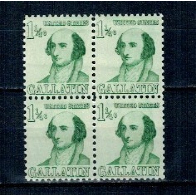 SUA 1967 - Uzual 1 1/4c A. Gallatin, personalități, bloc de 4 neuzat