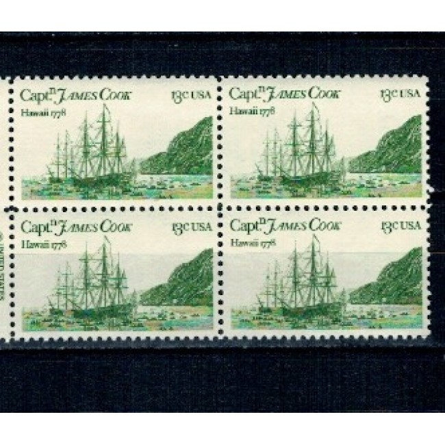 SUA 1978 - Capt. James Cook, vapoare, bloc de 4 neuzat