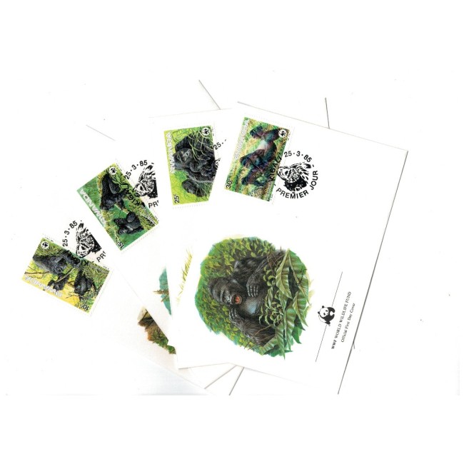 Rwanda 1985 - Fauna WWF, gorile, serie plicuri prima zi