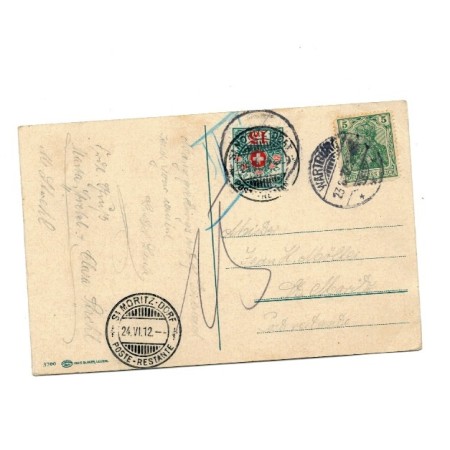 Eisenach (Germania) 1912 - Carte postala expediata la St. Moritz, cu porto suplementar Elvetia